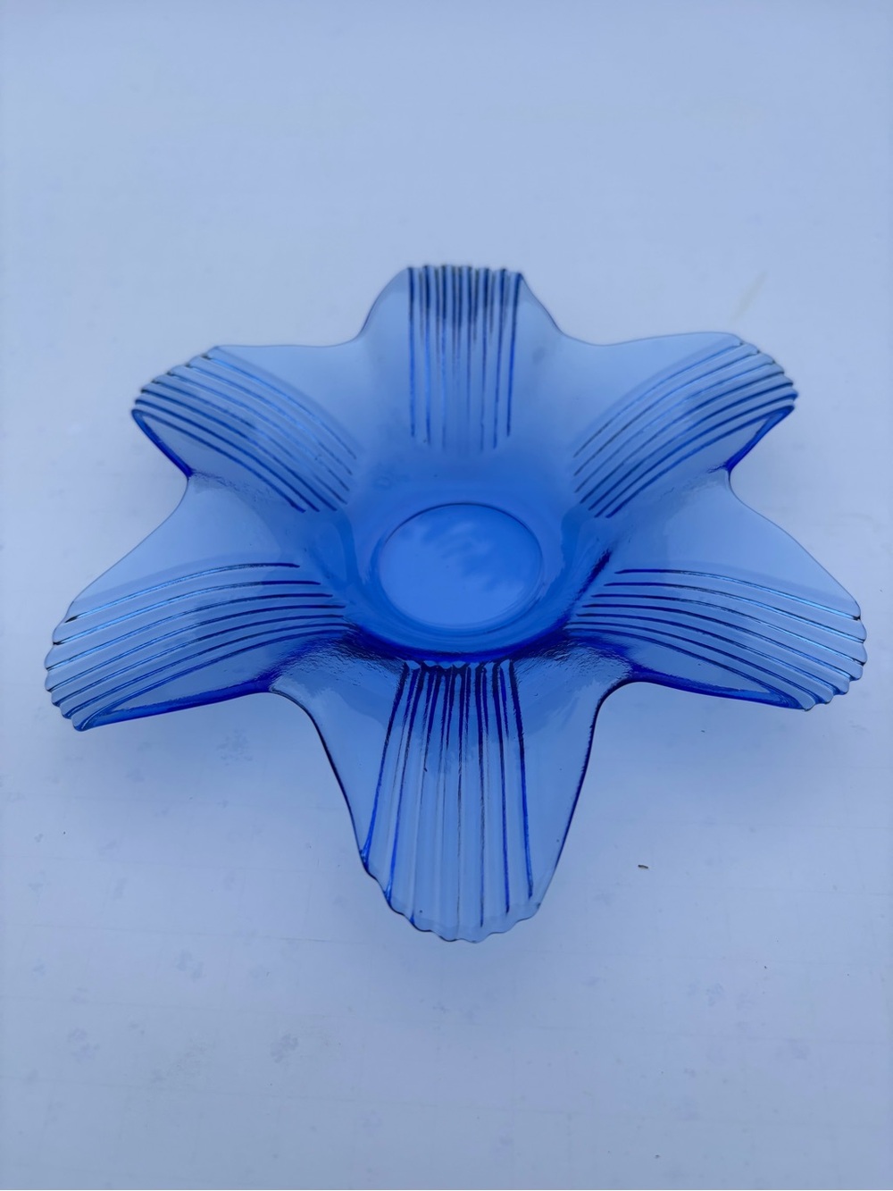 Vintage Blue Decorative Glass Star/Flower Bowl - Home Art